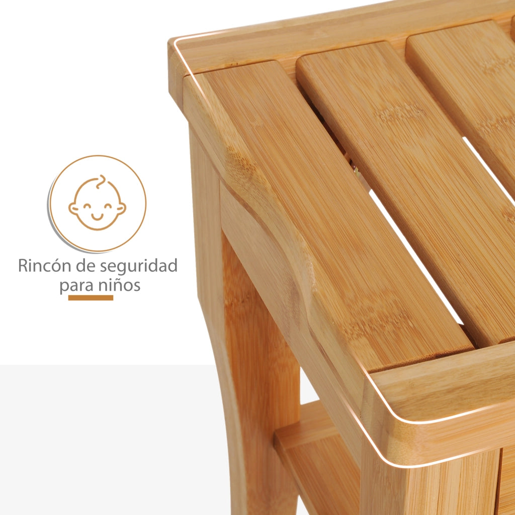 Sgabello da Bagno in Bamb¨´ con Ripiano ¨C Zephmum ¨C 47.5x26x44.5 cm
