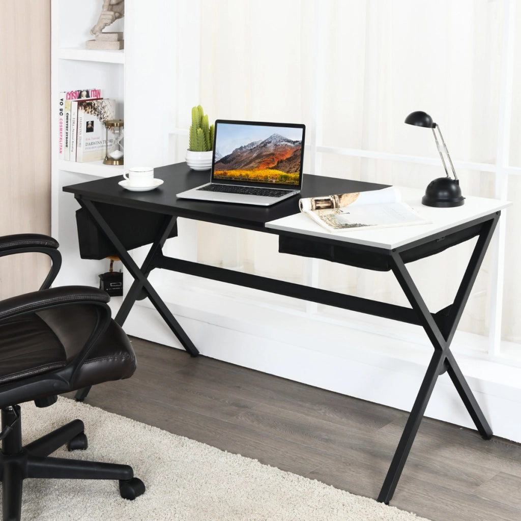 Scrivania per computer da 120cm, Scrivania da ufficio con cassetto e tasca portaoggetti laterale Nero-Scrivanie