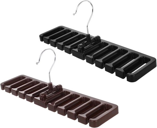 Riemhanger 2 pezzi - Riemopberger - Riemrek a manovella - ABS - Supporto per cintura - Comparto per oggetti - Accessorio per armadio - 10 slot - 30*7.5*1.5cm - Nero+Bruno