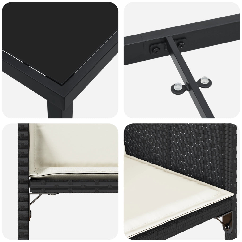 Set da pranzo da giardino 5 pezzi con cuscini in rattan poliestere nero