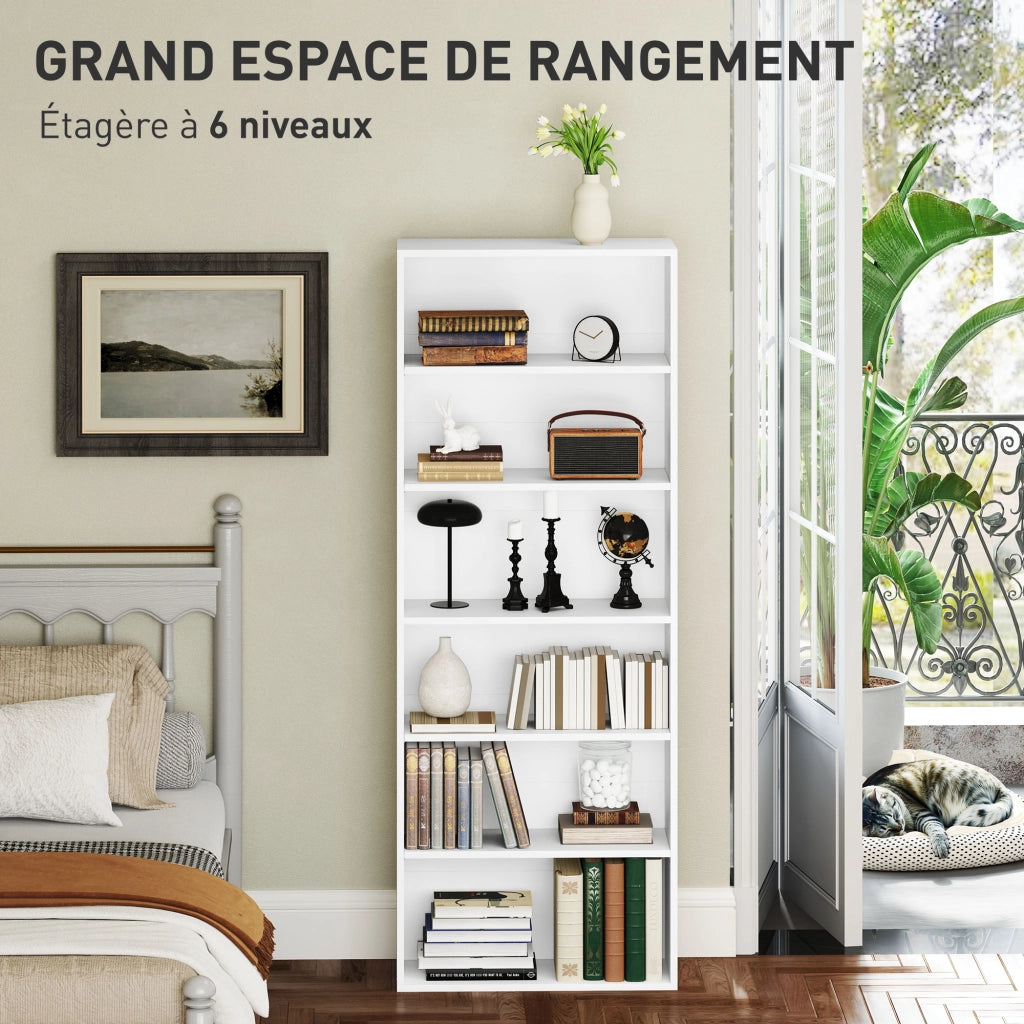Libreria 6 livelli con ripiani regolabili ¨C zephmum ¨C bianco 60x24x158.5 cm