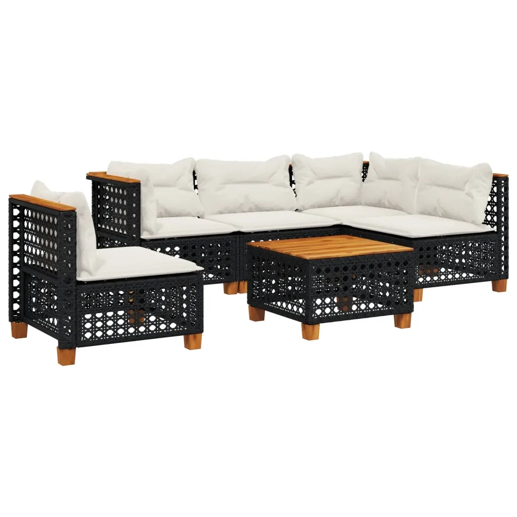 Set Divano da Giardino 6 pz con Cuscini Nero in Polyrattan
