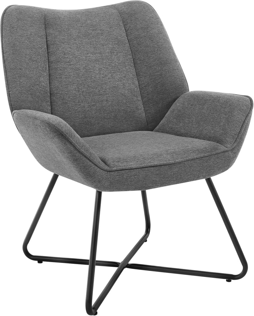Poltroncina Camera da Letto, Poltrone Salotto, in Lino, con Gambe in Metallo, Portata 150 kg, Grigio Scuro