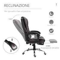 Poltrona da Ufficio Reclinabile in stile Presidenziale con Poggiapiedi, 64.5x69x109-117 cm, color Caffè
