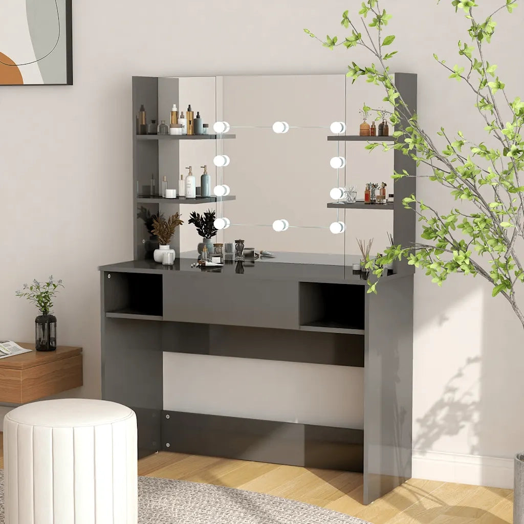 Toeletta | Tavolo da Trucco con Luci LED 100x40x135 cm in MDF Grigio Lucido