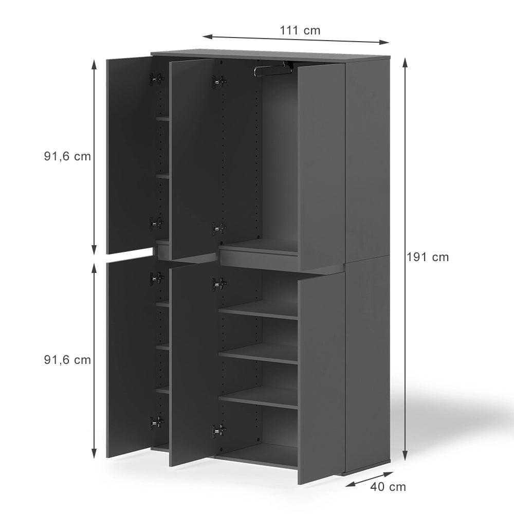 Vicco Armadio multifunzione Antracite 111 x 191.5 cm con 6 porte