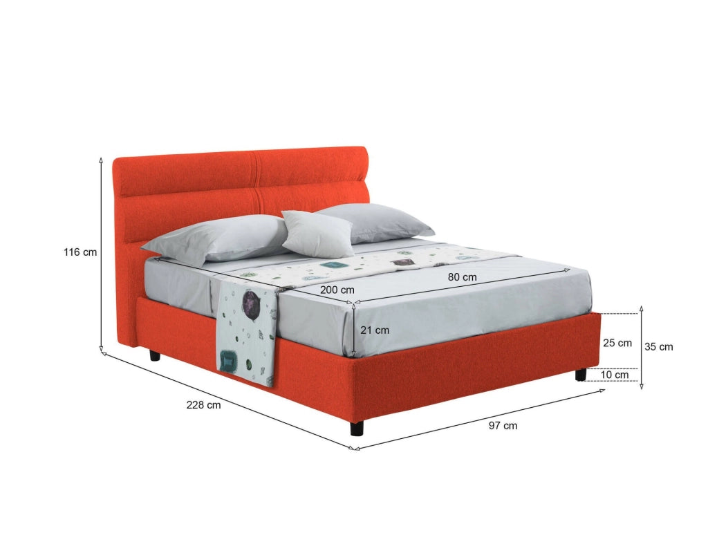 Adalpina, Letto Singolo Materasso Incluso Made in Italy, Arancione
