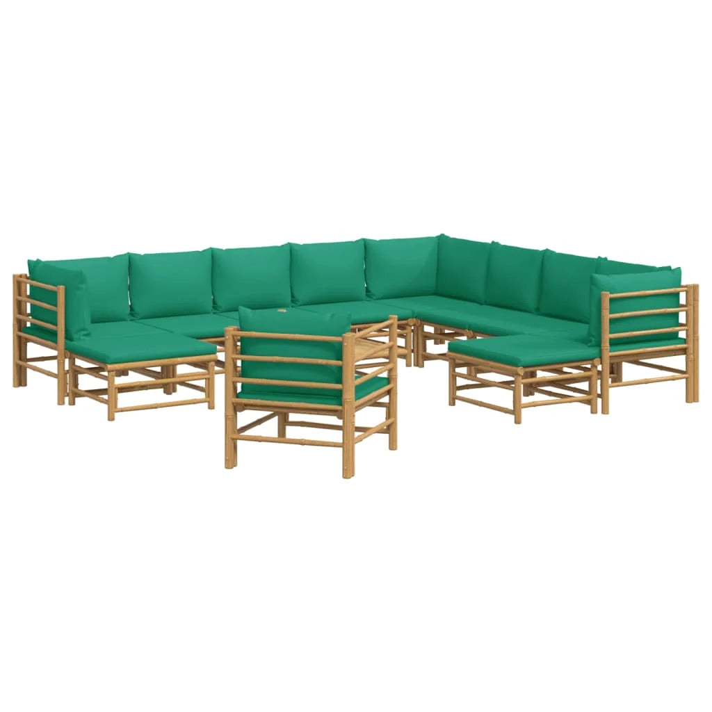 Set di mobili da giardino mobili da esterno 12 pezzi con cuscini bambù verde 02_0015675