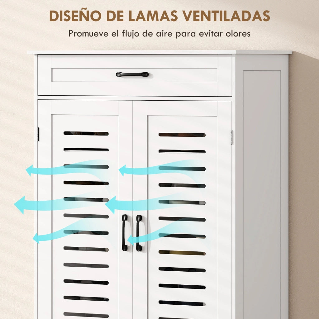 Armadio per Scarpe con Ante Griglia e Ripiani Regolabili ¨C zephmum ¨C Bianco 78x37x115,8 cm