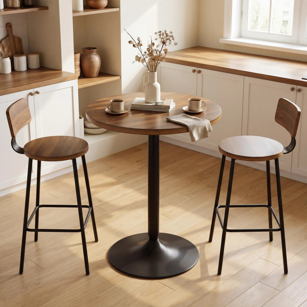 Tavolo da bar rotondo 60 cm ¨C Xylo ¨C Noce, gambe metallo, cucina e soggiorno