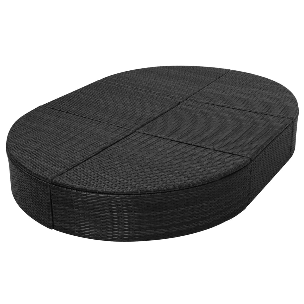 Lettino Prendisole | Sdraio da giardino | Lettino da sole con Cuscino in Polyrattan Nero