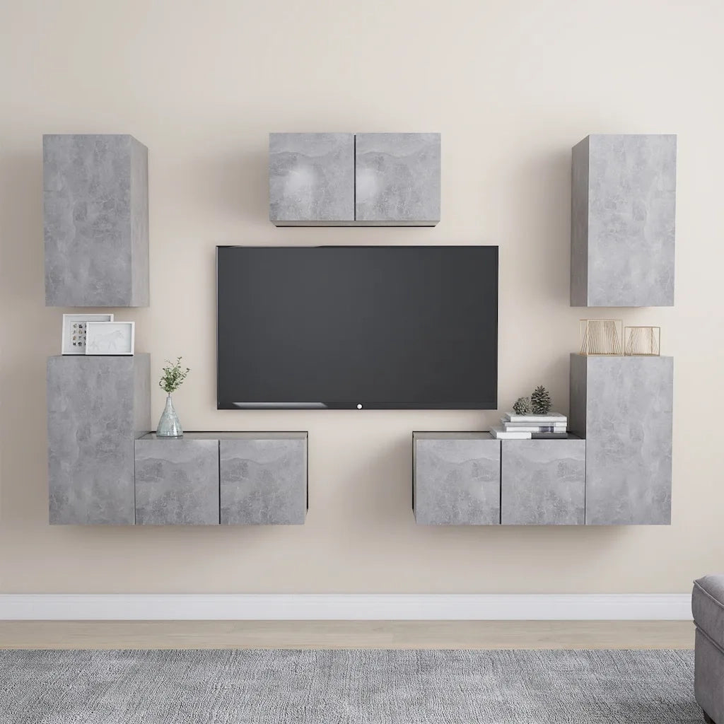 Set di Mobili Porta TV 7 pz-Set di 7 Credenza per TV Grigio Cemento in Legno Multistrato 781910