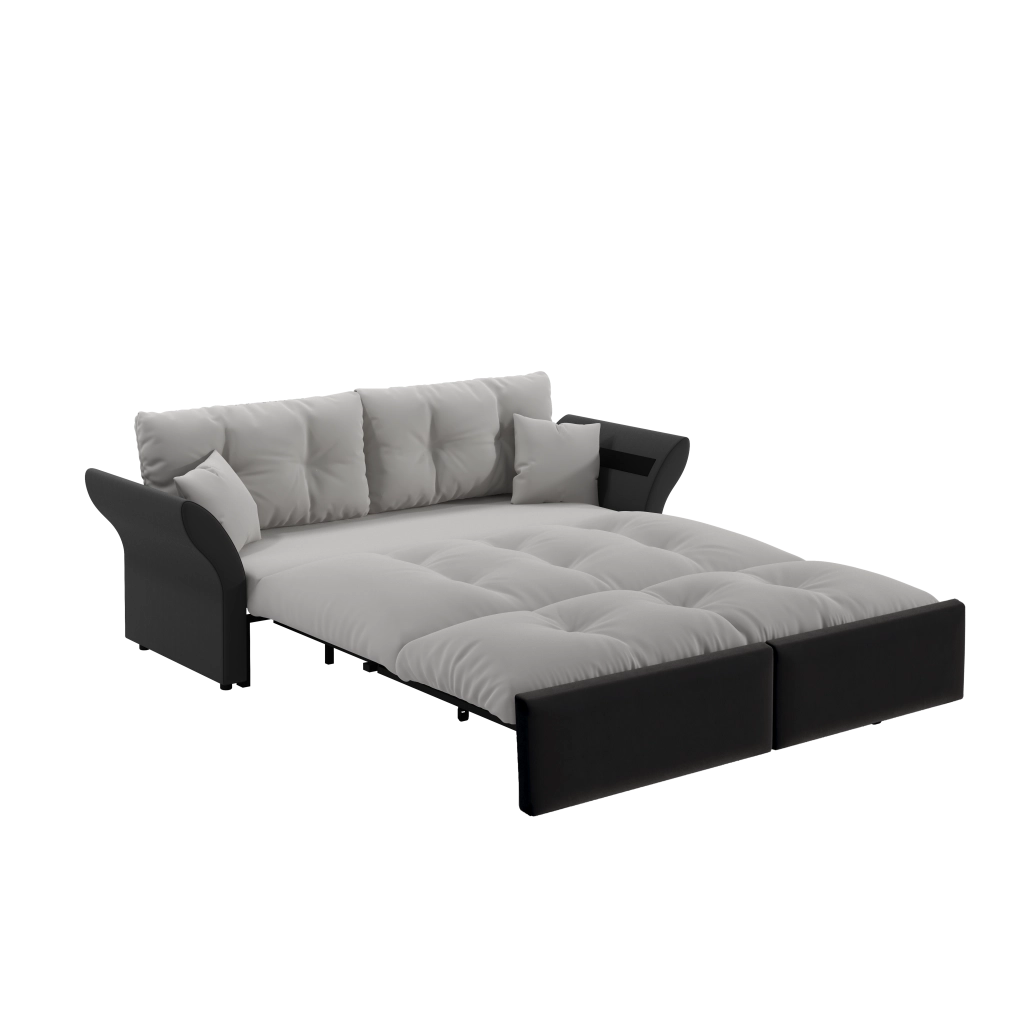 Divano letto convertibile con chaise longue e letto, 3 posti, per soggiorno e camera, in Velluto, Grigio Chiaro
