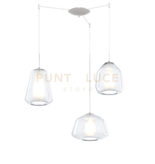 SOSPENSIONE BIANCO 3 LUCI SPOSTABILE VETRI ALPHA + BETA + GAMMA TRASPARENTI 1176BI-S3 S ABG-TR