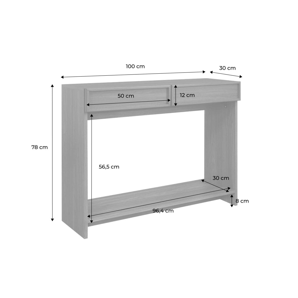 Console effet legno 2 cassetti e ripiano, 100cm, marrone naturale