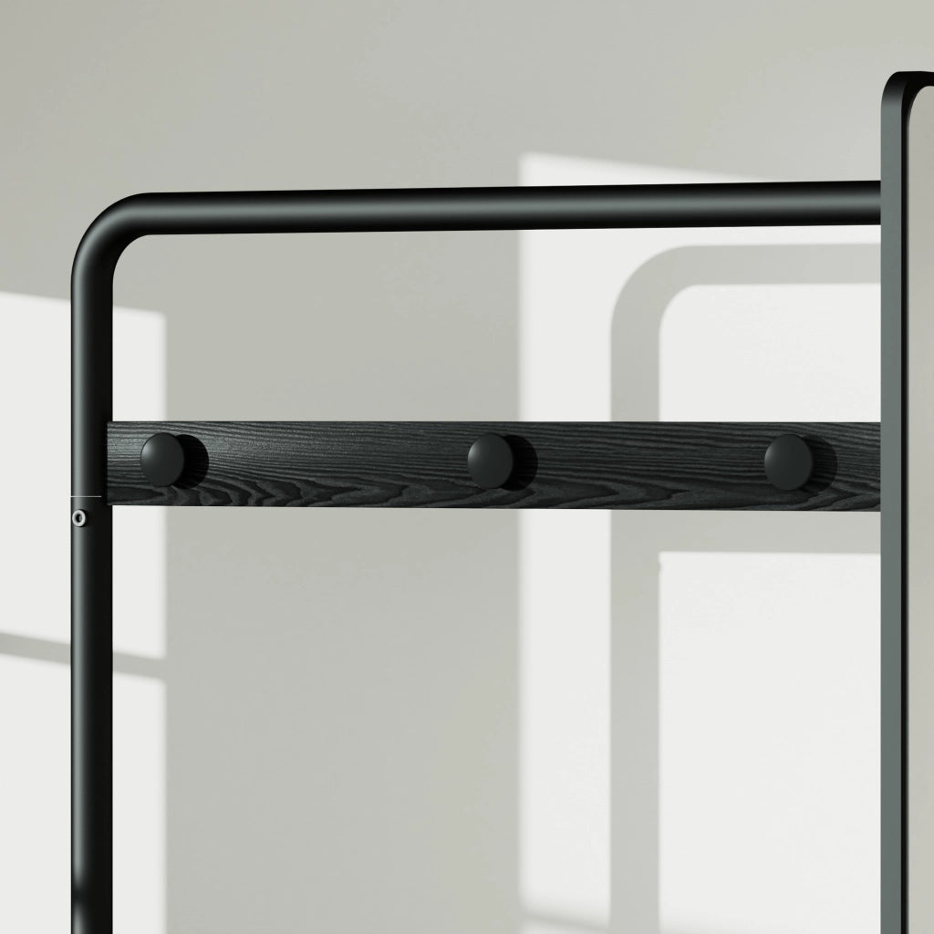 Armadio modulare aperto con vano appendiabiti; specchio e ruote - per ingresso - 70×40×170 cm - nero