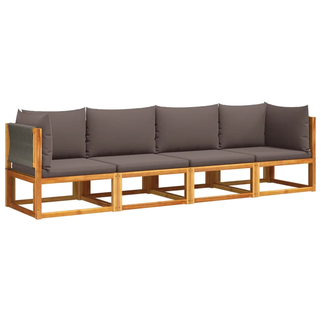 vidaXL Set di divani da giardino 4 pezzi con cuscini in legno di acacia e corda