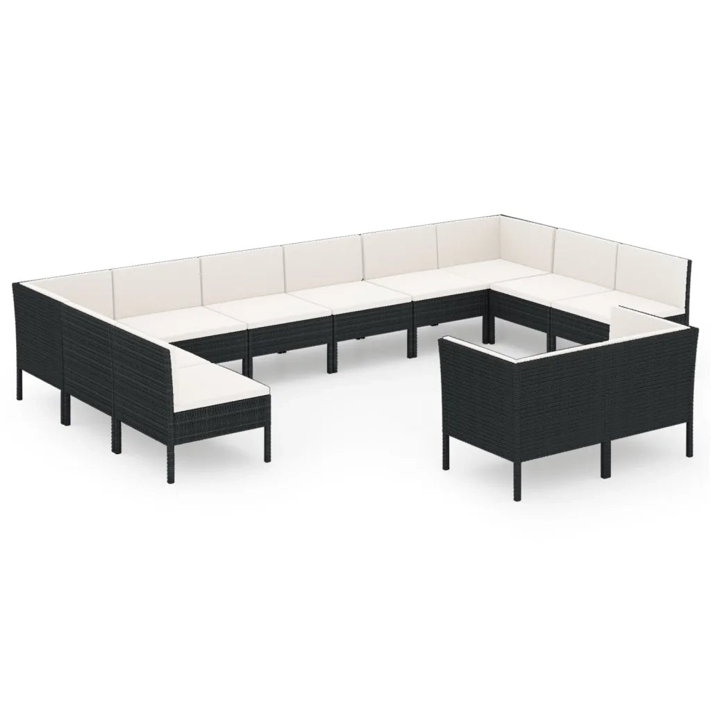 Set Divani da Giardino 12 pz con Cuscini in Polyrattan Nero cod mxl 38527
