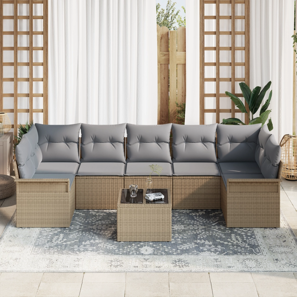 Set divano giardino 8 pezzi con cuscini beige in polyrattan