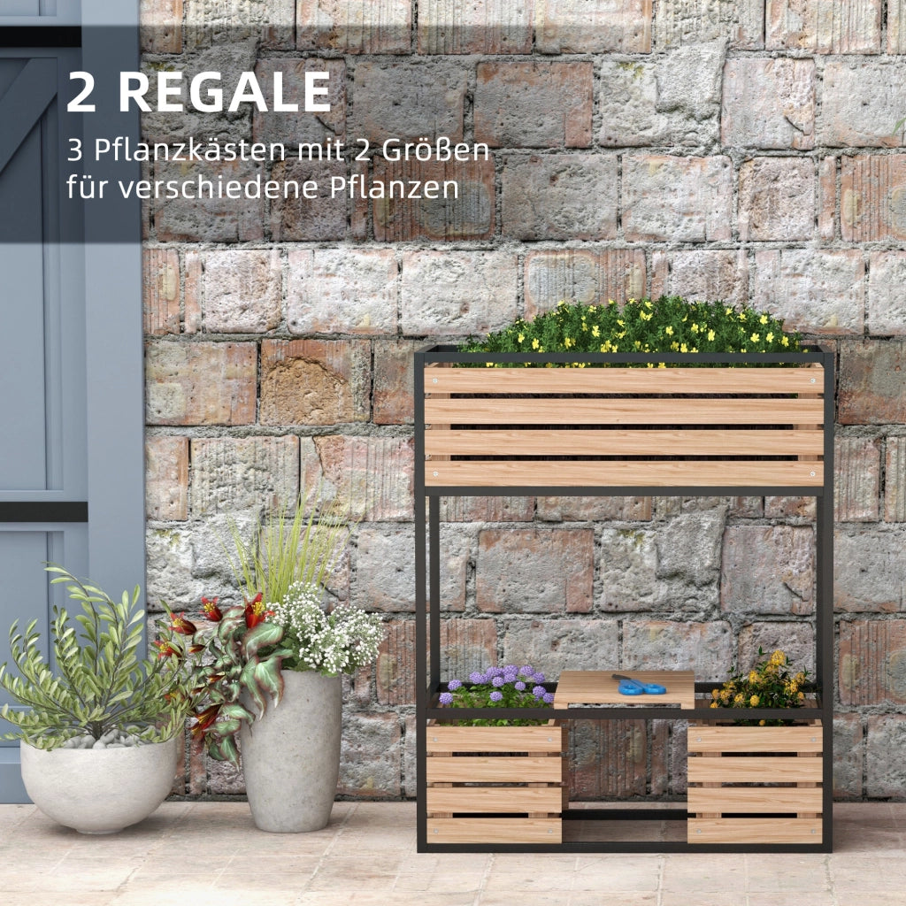 Fioriera Gradinata Giardino ¨C Zephmum ¨C Naturale Nero 83x39x100 cm
