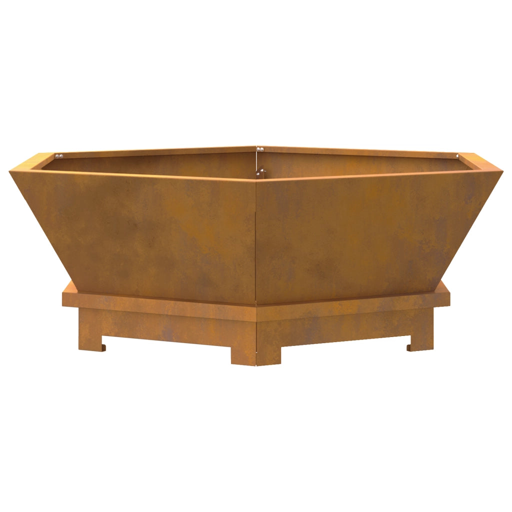Focolare Esagonale 75x75x28 cm Acciaio Invecchiato