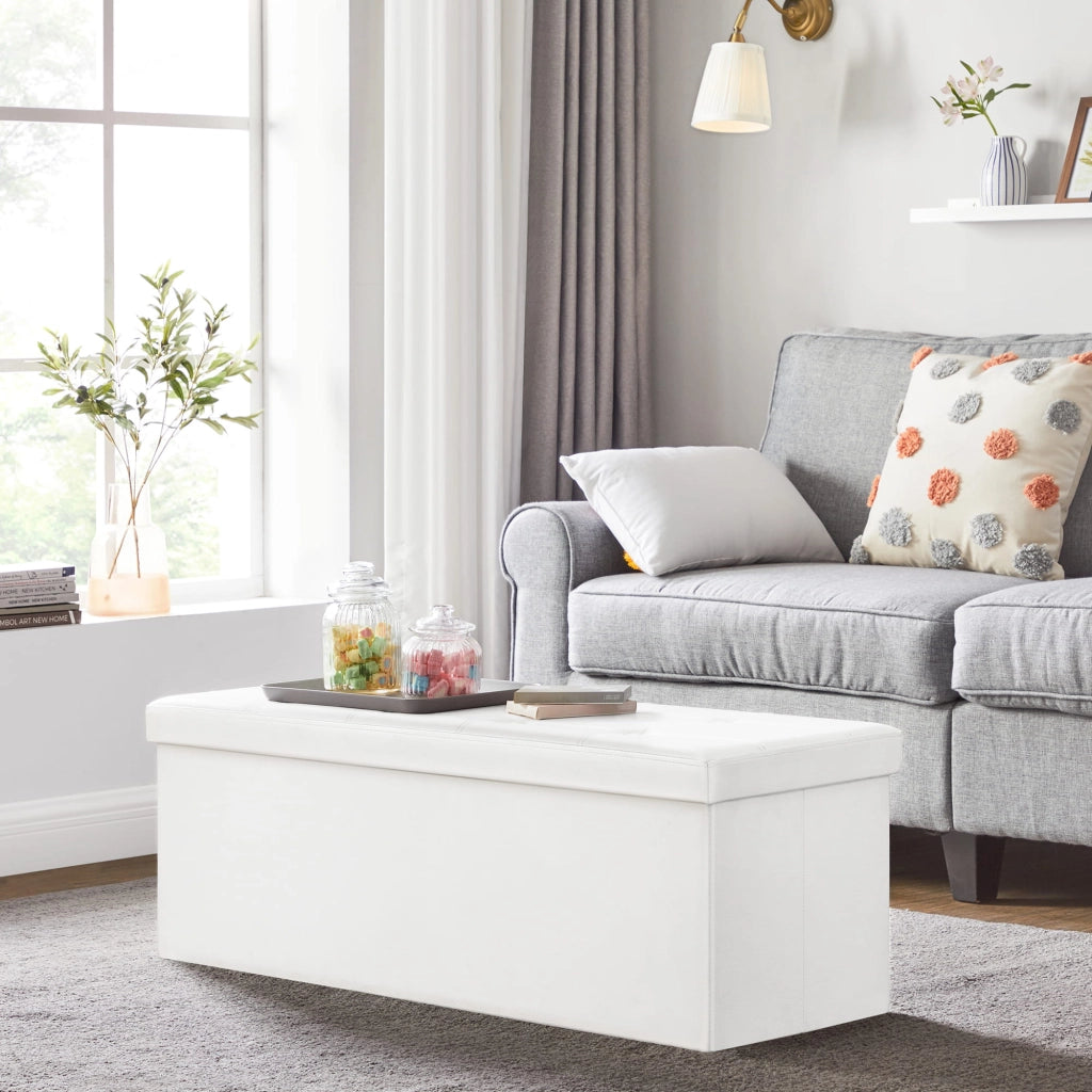 Valora PUFA - LSF702V1 Pouf Organizer Bianco MDF Seduta Contenitore