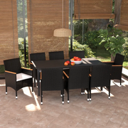 Set Pranzo da Giardino 9 pz con Cuscini in Polyrattan Nero 3095002