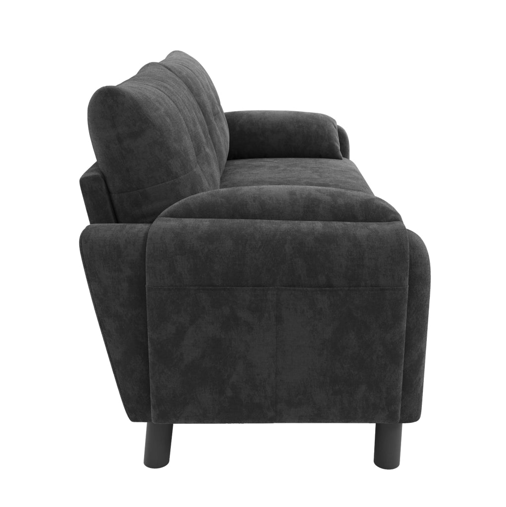 Divano 2 posti ULEVR 158x80x88,5 cm in ciniglia grigia con 2 cuscini, tasche laterali e piedi in plastica
