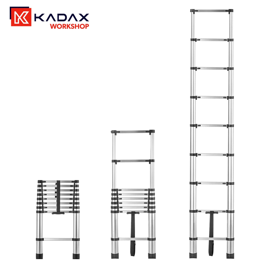 Scala domestica telescopica in alluminio KADAX, estensibile e pieghevole, 9 gradini, portata 125 kg