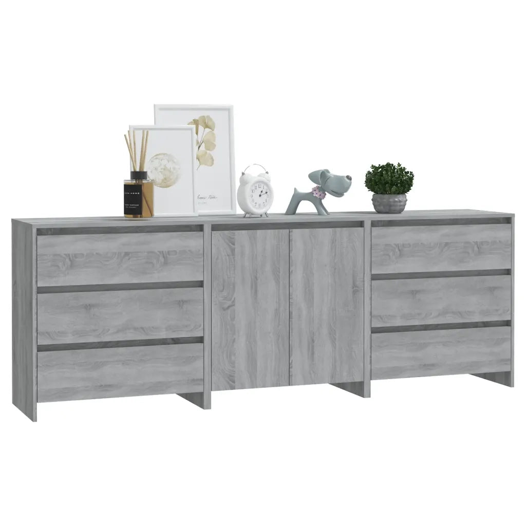 Credenze 3 pz Grigio Sonoma in Legno Multistrato cod mxl 6943