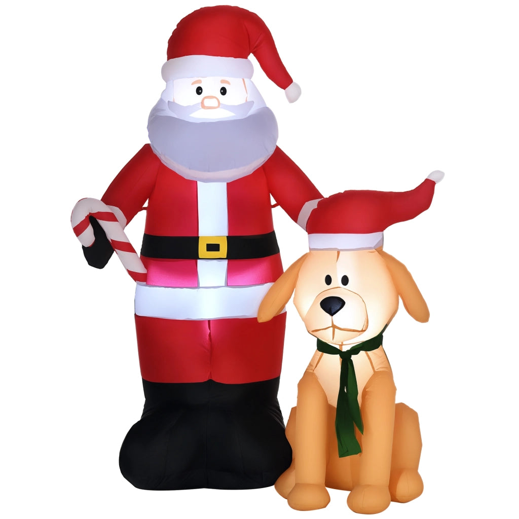 Babbo Natale Gonfiabile con Cane ¨C Xylo ¨C LED Multicolore 117x80x157cm
