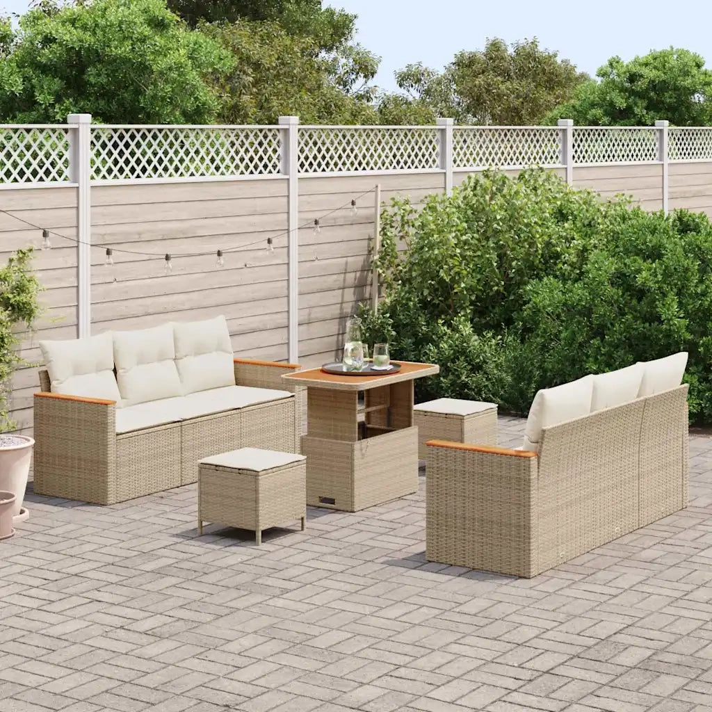 Set Divano da Giardino 9 pcs Beige polyrattan