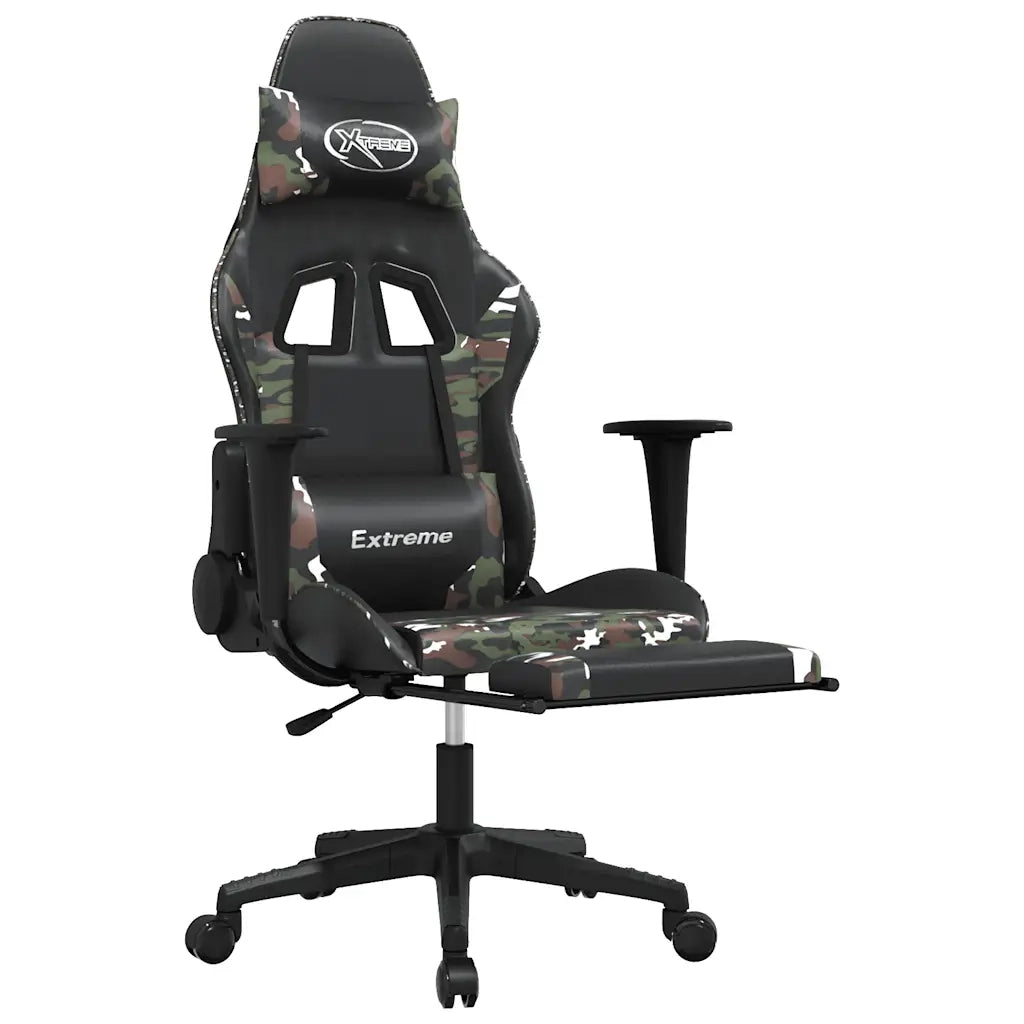 Sedia Gaming | Sedia da e-sports Massaggio Poggiapiedi Nero e Mimetico Similpelle