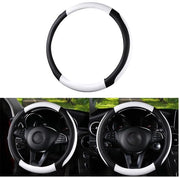 Stuoia per auto, pelle, antiscivolo, protezione universale dello sterzo, elastico, impermeabile, protezione dello sterzo, auto, accessori decorativi (nero + bianco)