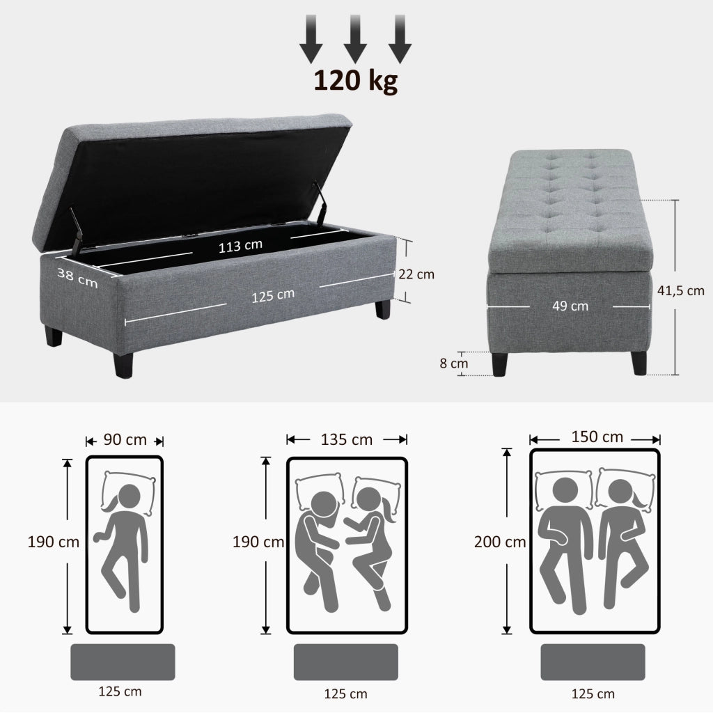 Divano con cassetti ¨C zephmum ¨C grigio 125x49x41 cm