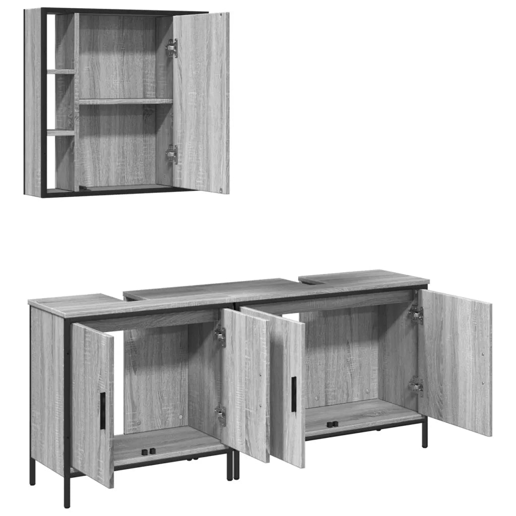 Set Mobili da Bagno 3 pz Grigio Sonoma in Legno Multistrato
