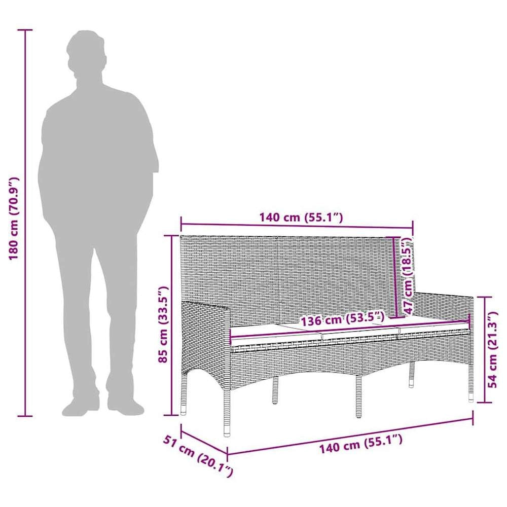 3-seater Garden Bench With Cushions, Grey Poly Rattan