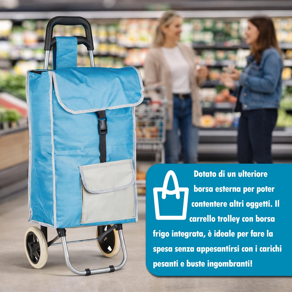 Carrello Trolley Frigo Modello Zeus Azzurro Ruote e Manico Ergonomico 35x30x90cm