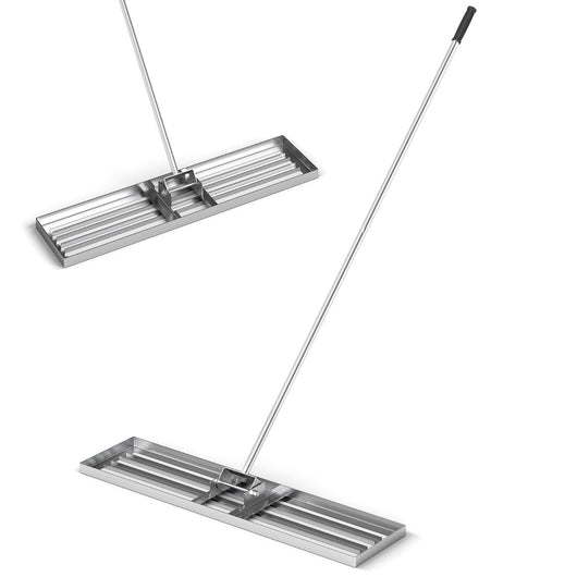 Rastrello livellatore per prato cortile, Livellatore giardino con impugnatura ergonomica e piastra 106 x 25 cm Argento-Attrezzi da giardino