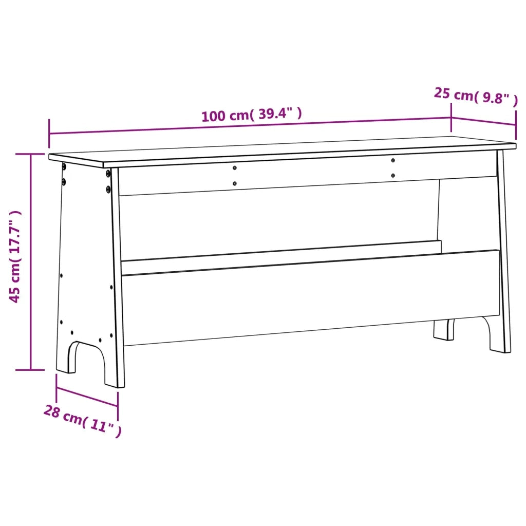 Panca da Ingresso Marrone Cera 100x28x45 cm Legno Massello Pino 837384