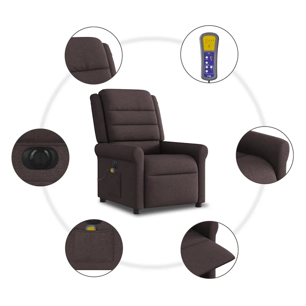 Divano Sedia-Poltrona Massaggio Reclinabile Elettrica Marrone Scuro Tessuto 902825
