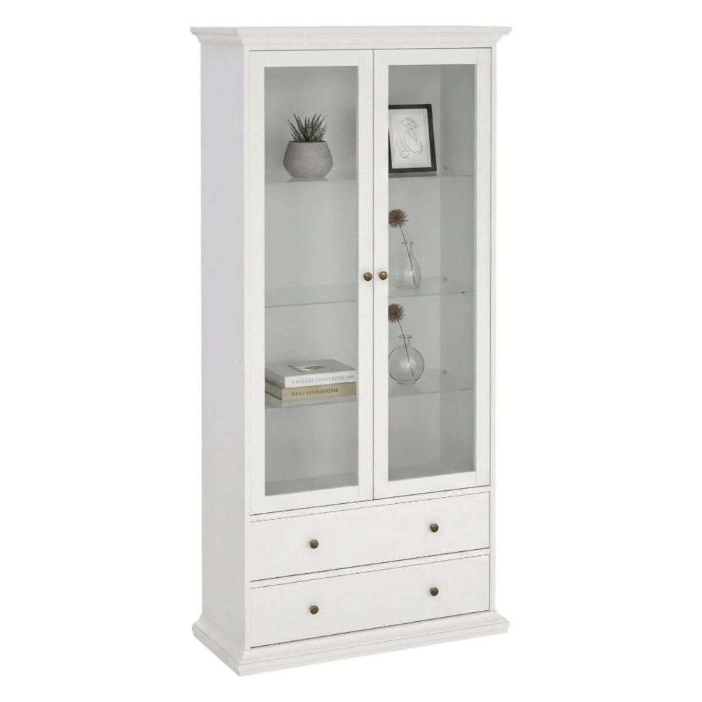 Vetrina Honore, Credenza espositiva, Vetrinetta multiuso, Madia da soggiorno, 96x42 h201 cm, Bianco
