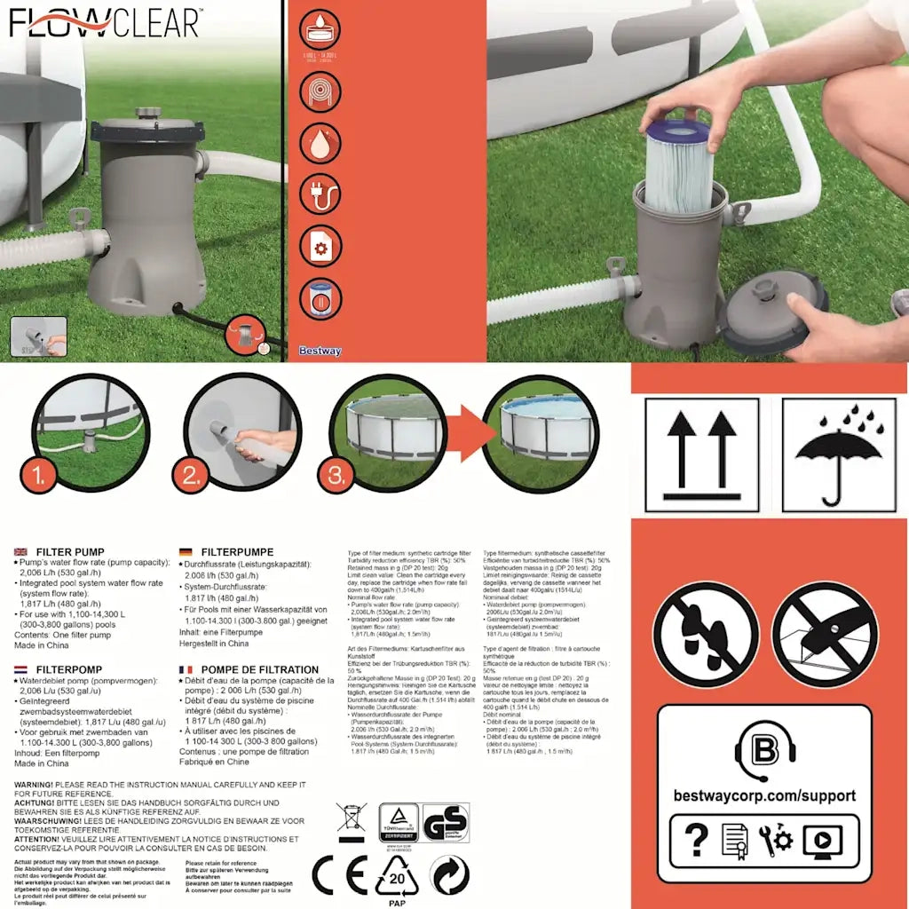 Bestway Pompa Filtro per Piscina Flowclear da 2006 L/h 3202578
