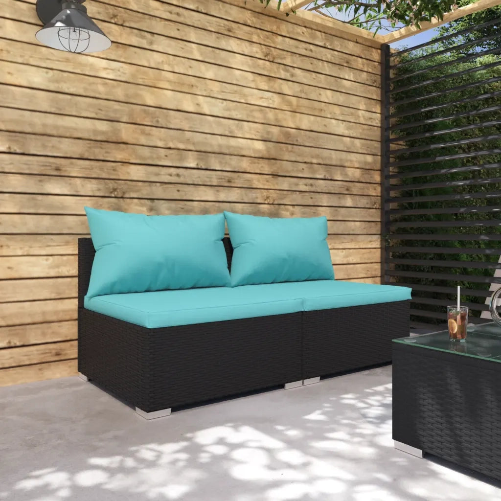 Set Divani da Giardino 2 pz | Set Salotto da Giardino con Cuscini in Polyrattan Nero