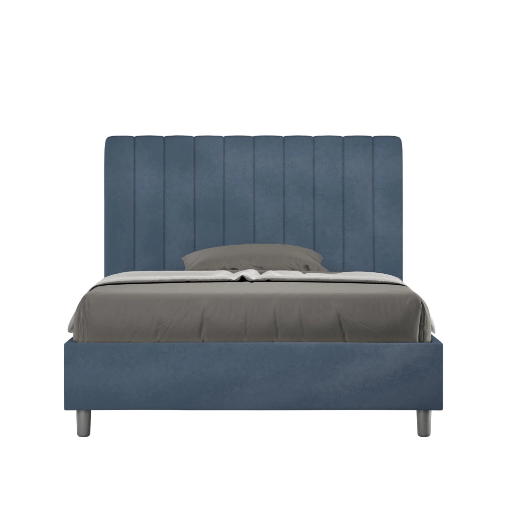 BS COM Letto una piazza e mezza con rete imbottito 120x200 microfibra blu