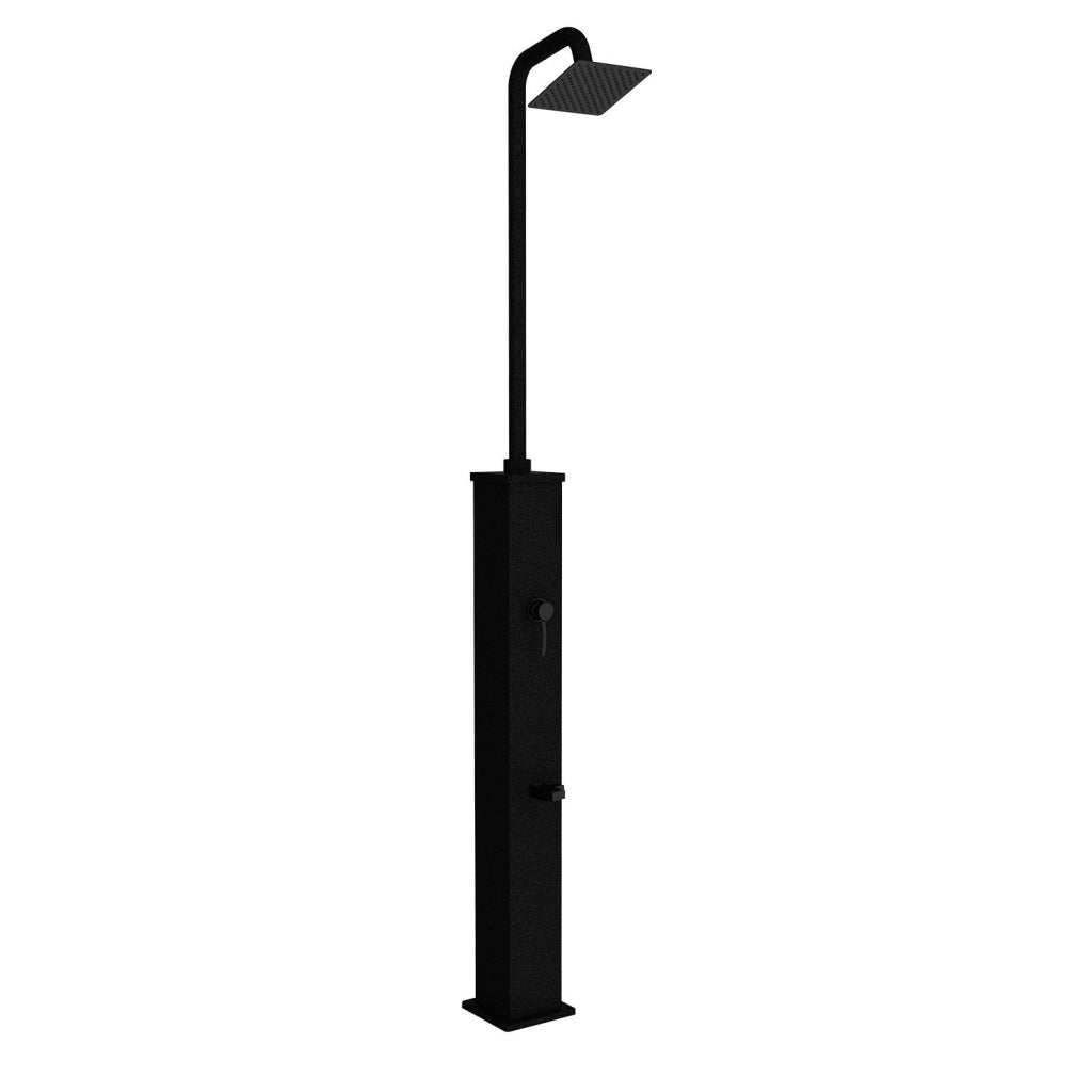 Starmatrix Doccia solare da esterno nera in alluminio serbatoio 26 L soffione quadrato 22 cm in ABS miscelatore e lavapiedi altezza 225 cm pressione max 3 bar SS0918