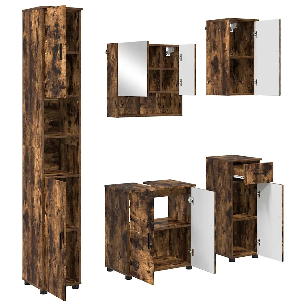Set di mobili per il bagno con cassetto 5 pcs Rovere fumé