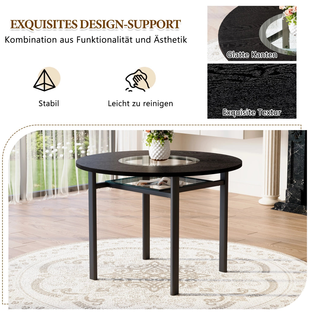 Set tavolo rotondo Ø100 cm con sedie; MDF e vetro; nero
