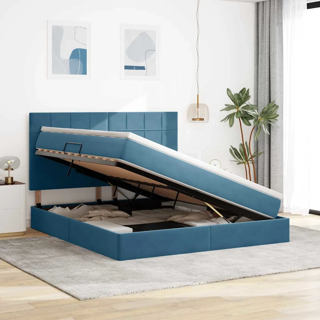Letto con contenitore e materasso Blu Scuro 180 x 200 cm