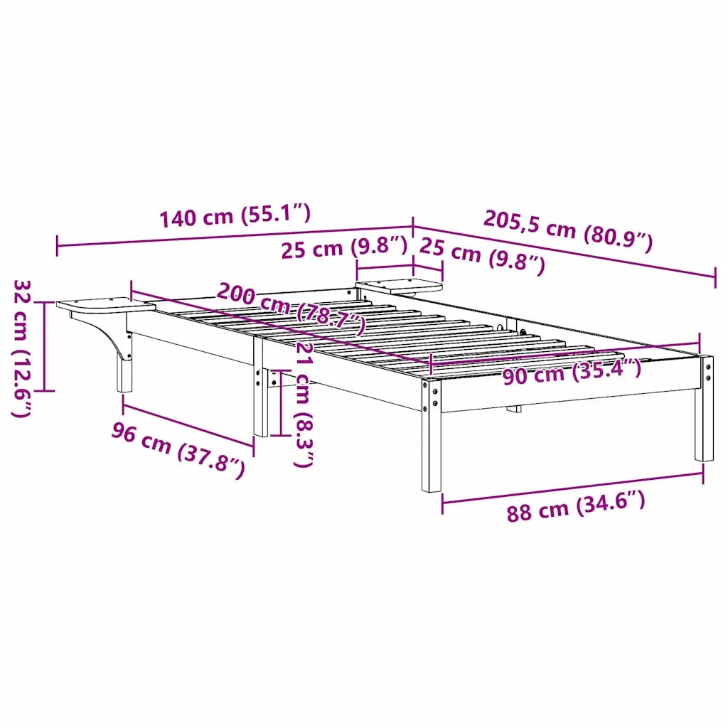 Struttura del letto Marrone cerato 90 x 200 cm Pino massello 873207